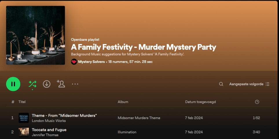 murder mystery dinner at home music spotify playlist cover image, screenshot from spotiy